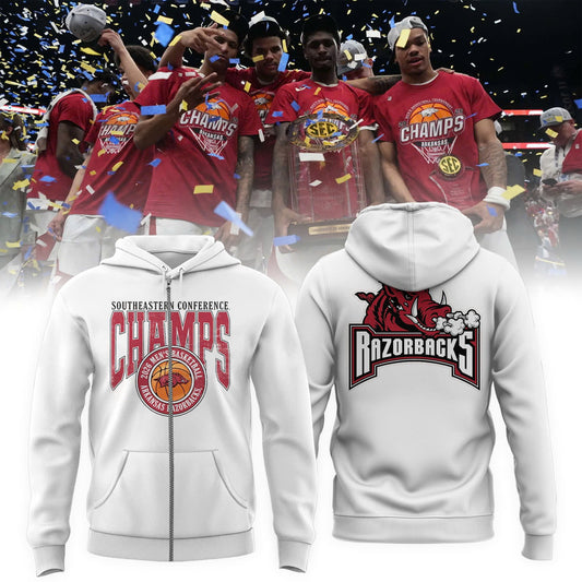 Arkansas Razorbacks Men's Basketball 2026 SEC Tournament Champions Locker Room ZipHoodie