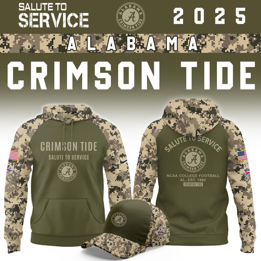 Alabama Crimson Tide Salute To Service Limited Hoodie and Cap 2025 Collection