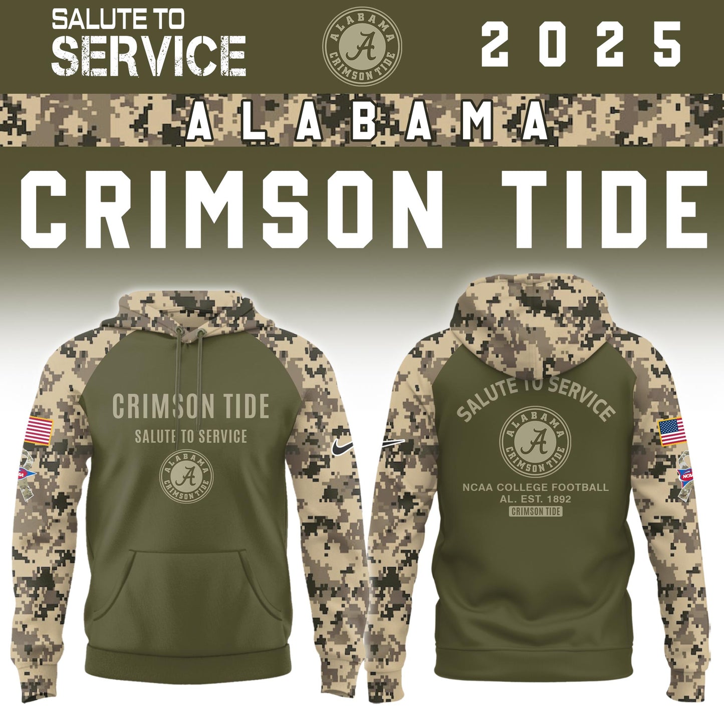 Alabama Crimson Tide Salute To Service Limited Hoodie and Cap 2025 Collection