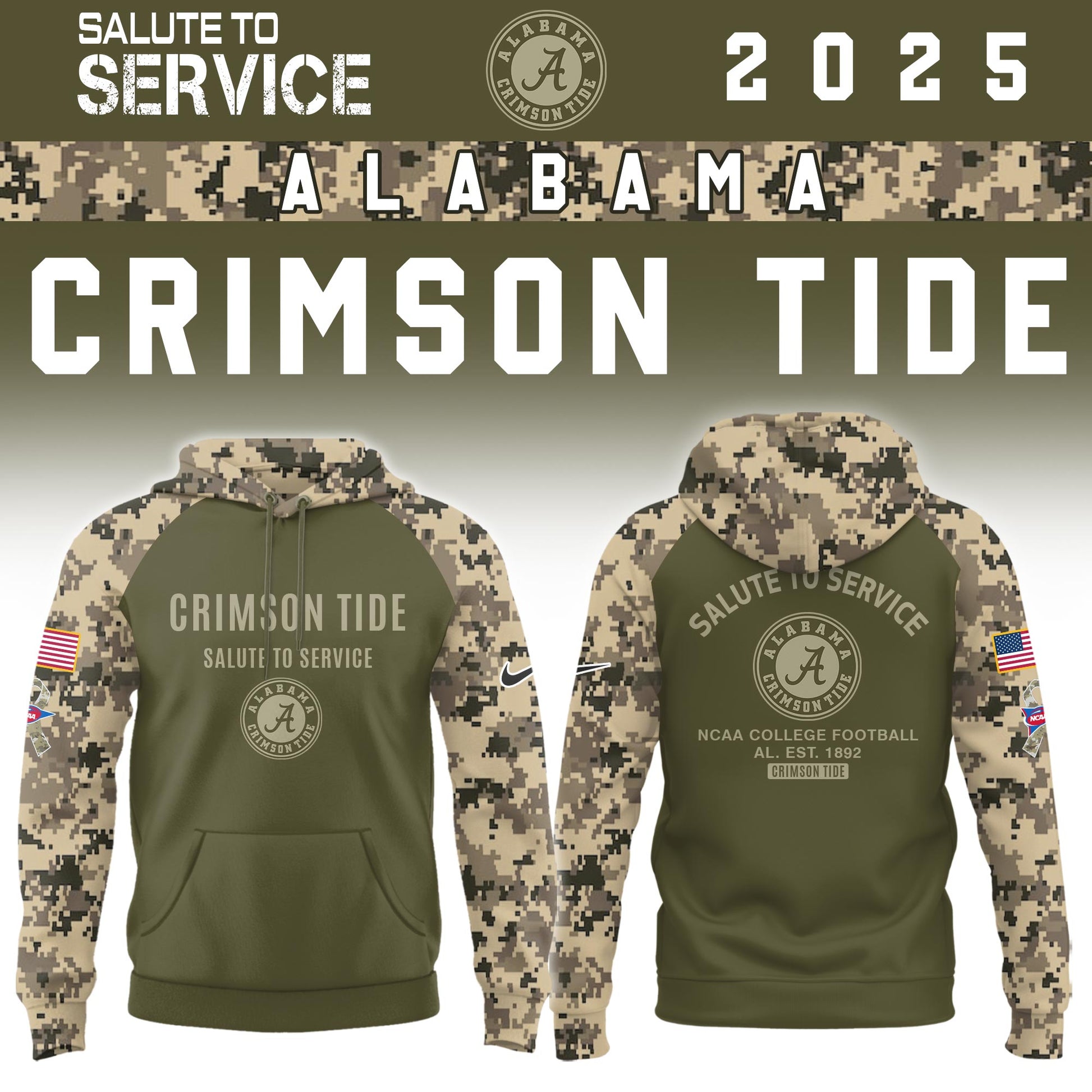 Alabama Crimson Tide Salute To Service Limited Hoodie and Cap 2025 Collection