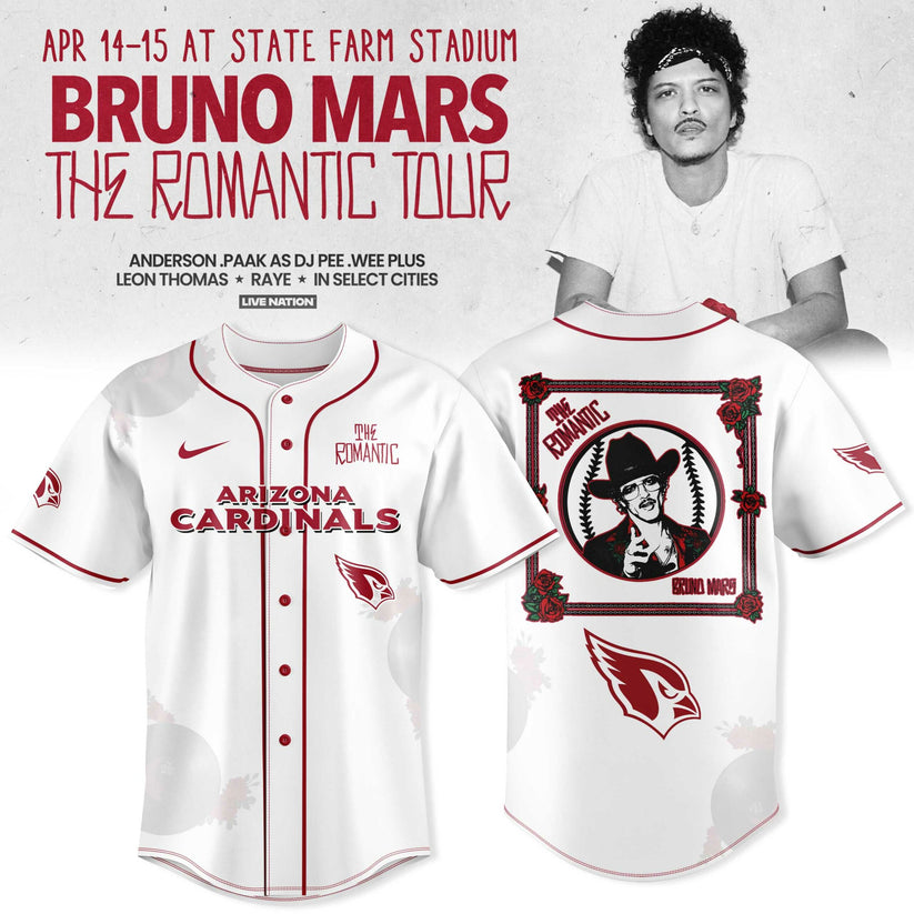 Arizona Cardinals x Bruno Mars – The Romantic Tour 2026 Jersey