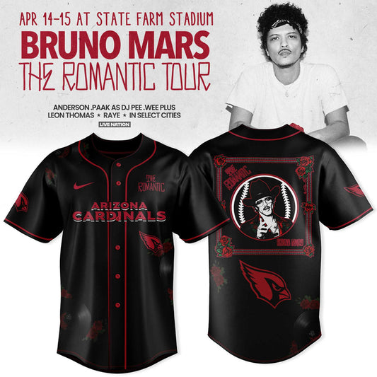 Arizona Cardinals x Bruno Mars – The Romantic Tour 2026 Jersey