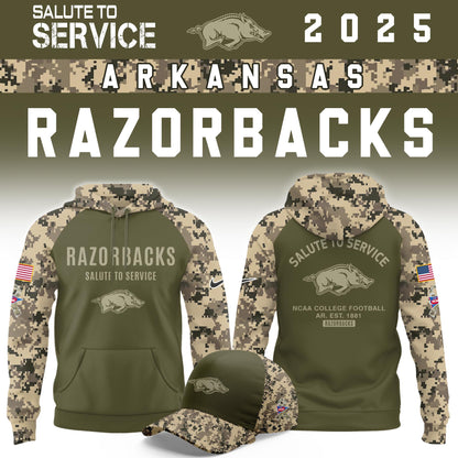 Arkansas Razorbacks Salute To Service Limited Hoodie and Cap 2025 Collection