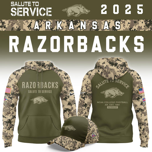 Arkansas Razorbacks Salute To Service Limited Hoodie and Cap 2025 Collection