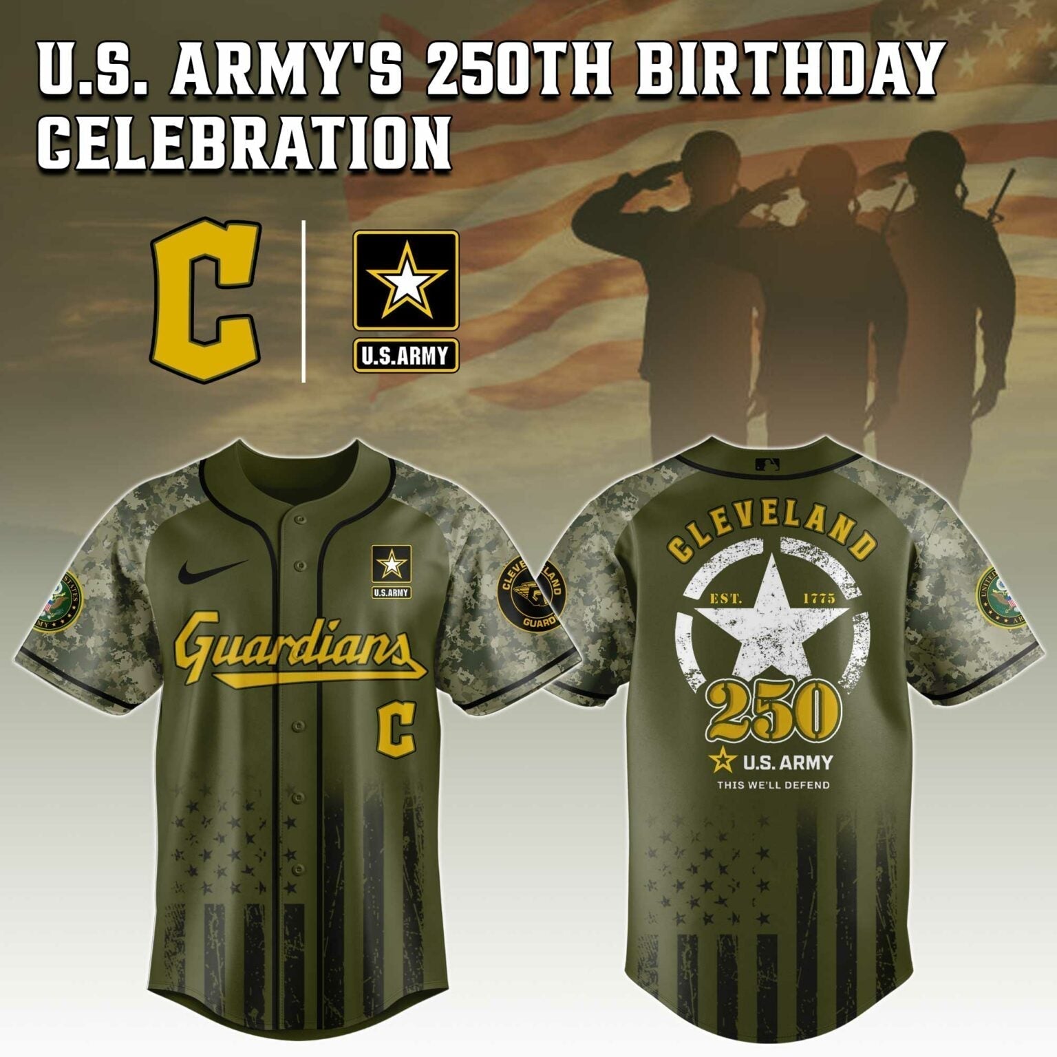 Cleveland Guardians MLB x 250 U.S. ARMY Baseball Jersey 03