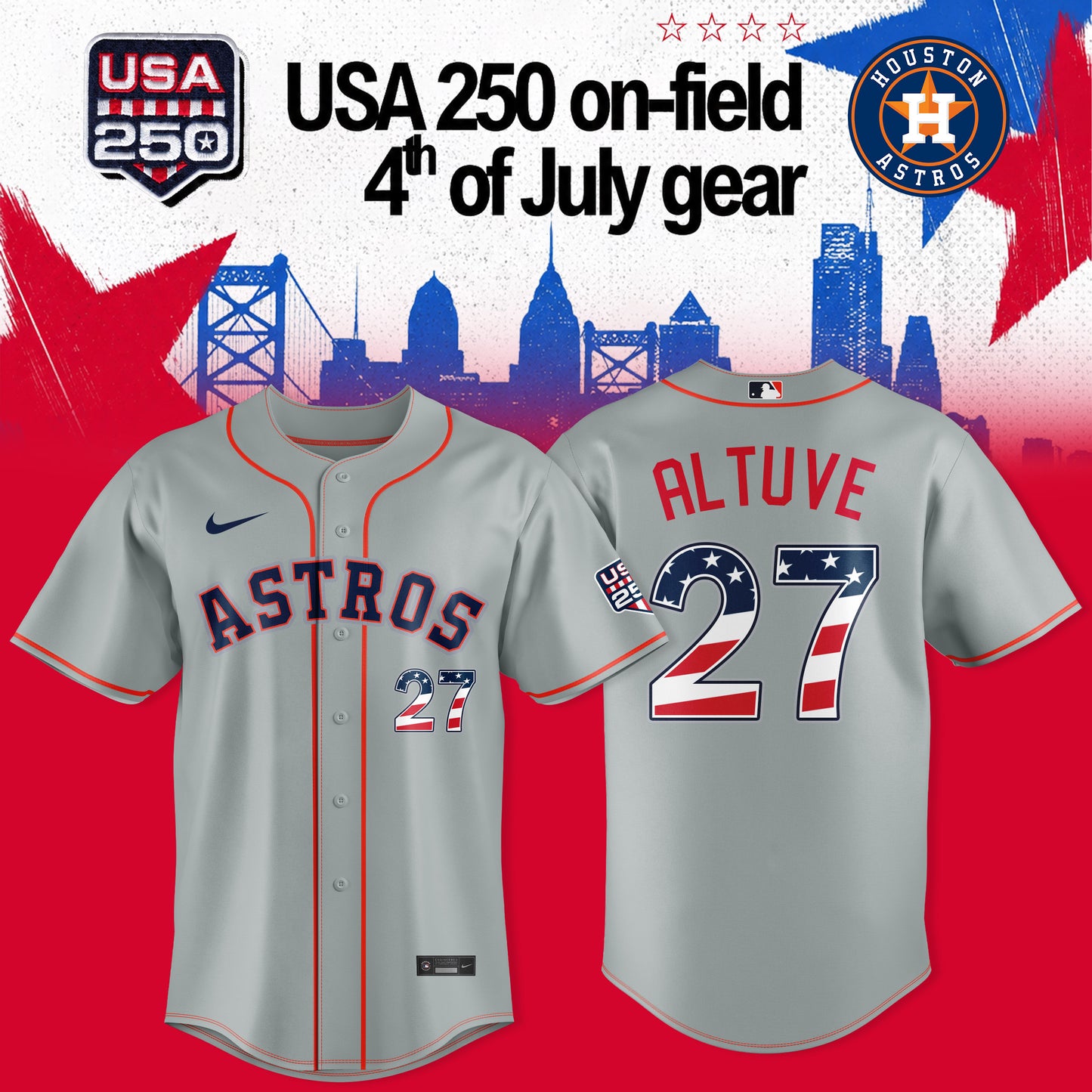 HOUSTON ASTROS: ALTUVE X USA 250 ON-FIELD – 4TH OF JULY JERSEY COLLECTION