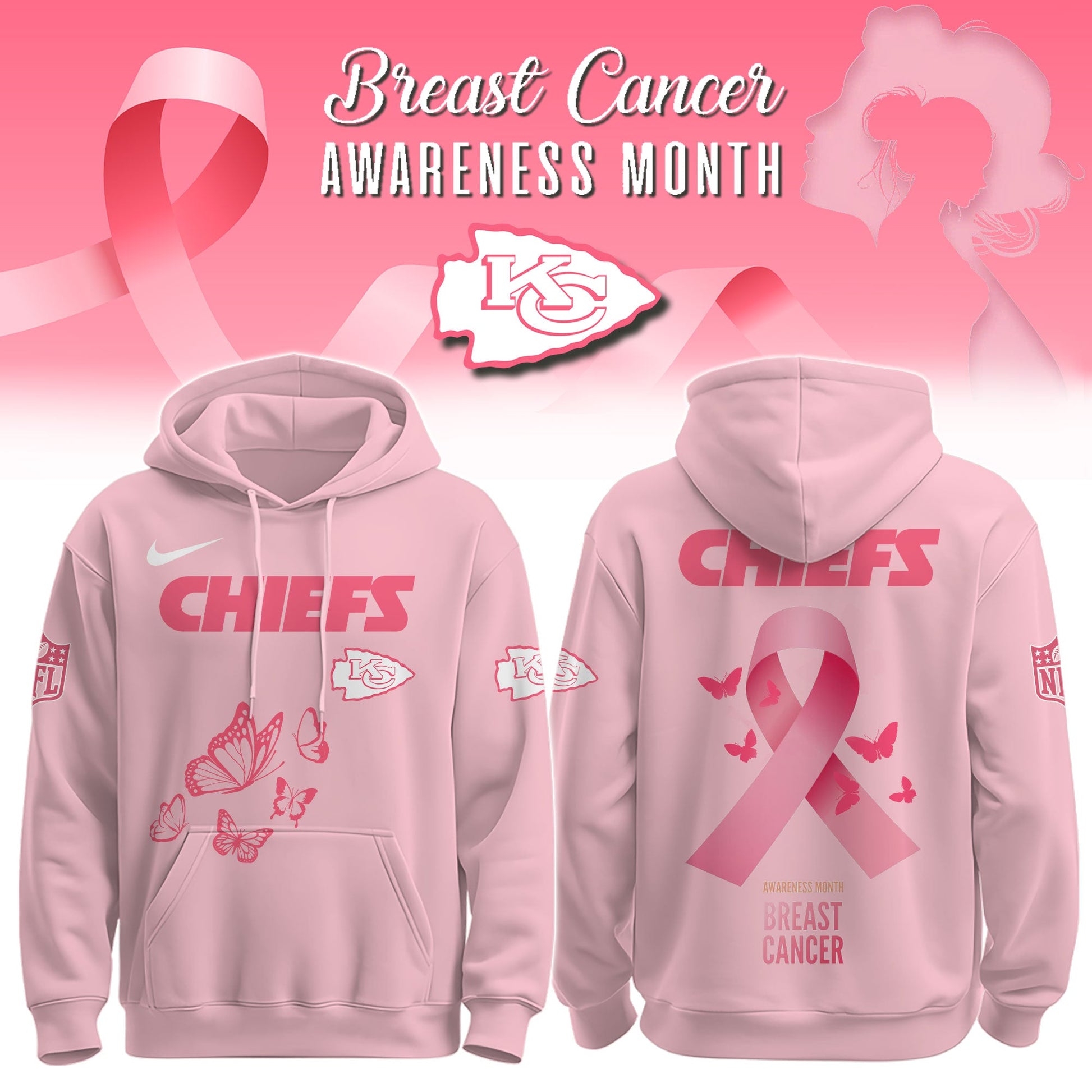 Wear It Pink 2025 - Kansas City Chiefs Breast Cancer Awareness Edition Hoodie