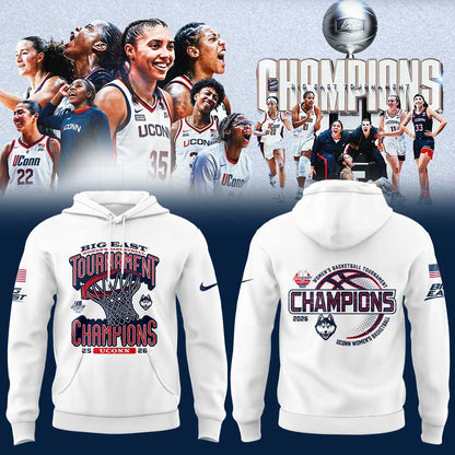 UConn Women’s Basketball 2026 BIG EAST Tournament Champions White Hoodie V2
