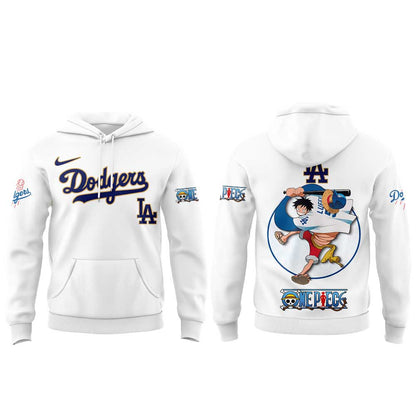 . LA Dodgers Straw Hats ONE PIECE Night Limited Hoodie White