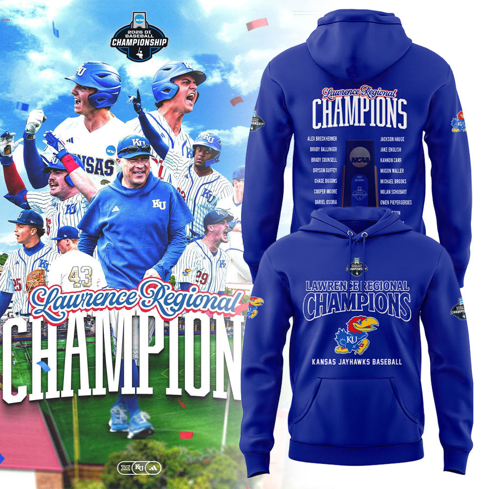 Kansas Baseball Lawrence Regional Champions 2026 Hoodie Blue