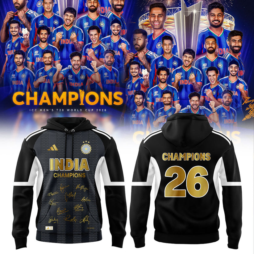 Cricket India 2026 T20 World Cup Champions Black V2 Hoodie