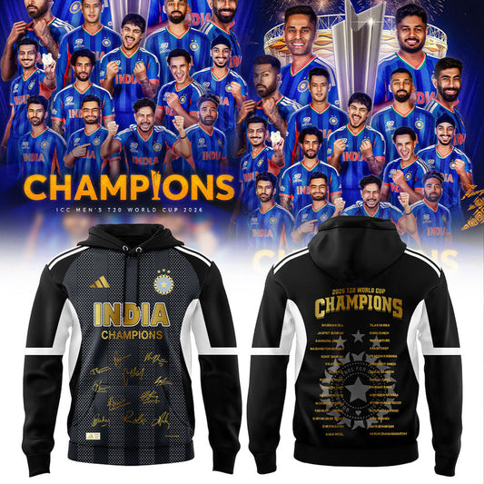 Cricket India 2026 T20 World Cup Champions Black Hoodie
