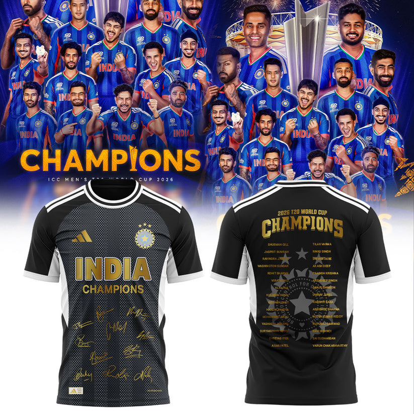 Cricket India 2026 T20 World Cup Champions Black Shirt