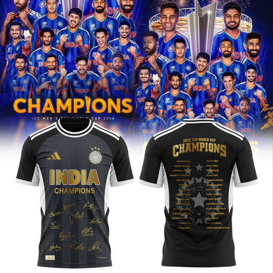 Cricket India 2026 T20 World Cup Champions Black Shirt