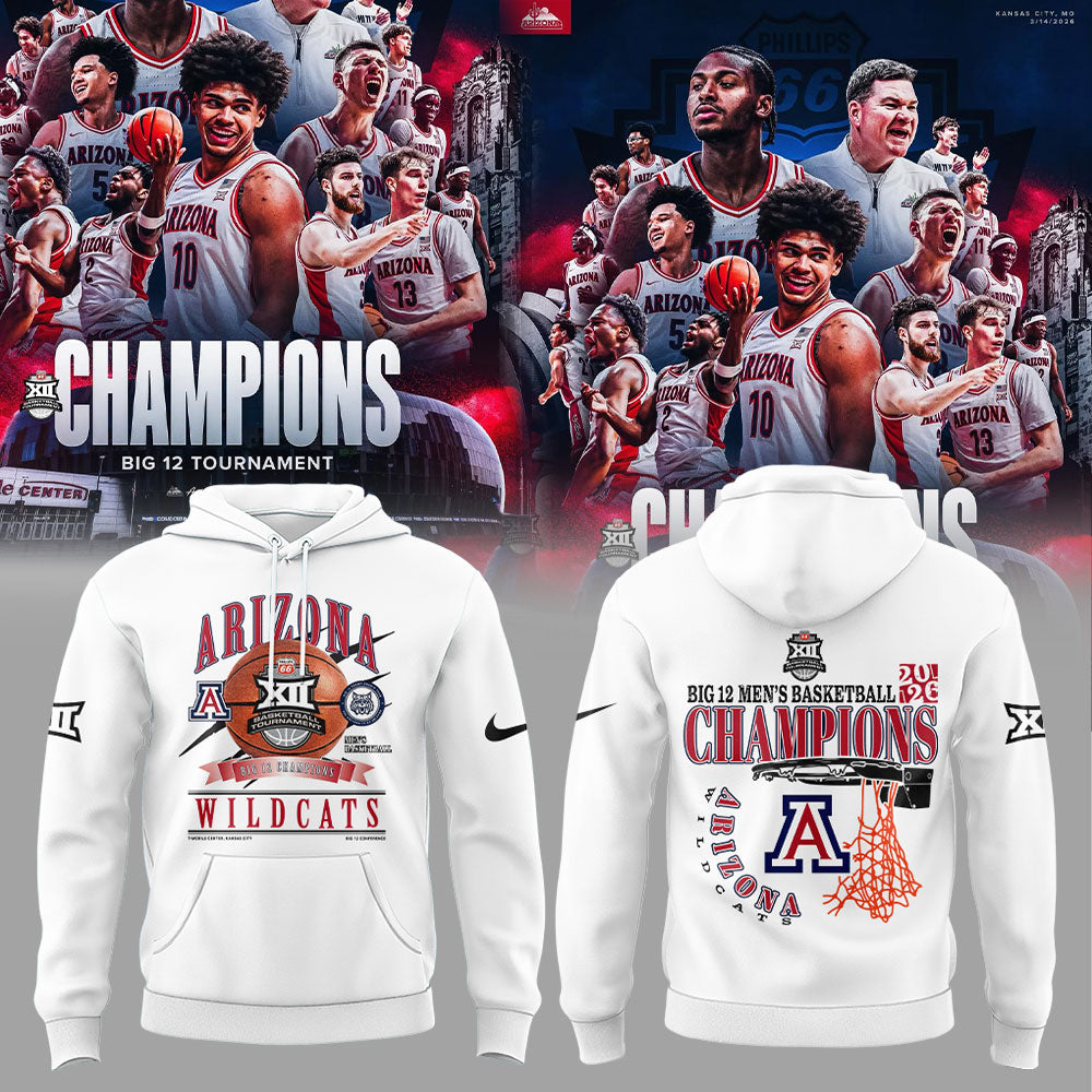 A Wildcats 2026 Big 12 Men’s Basketball Tournament Championship White Hoodie