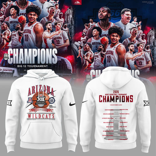 A Wildcats 2026 Big 12 Men’s Basketball Tournament Championship White Hoodie V2