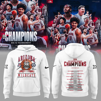 A Wildcats 2026 Big 12 Men’s Basketball Tournament Championship White Hoodie V2