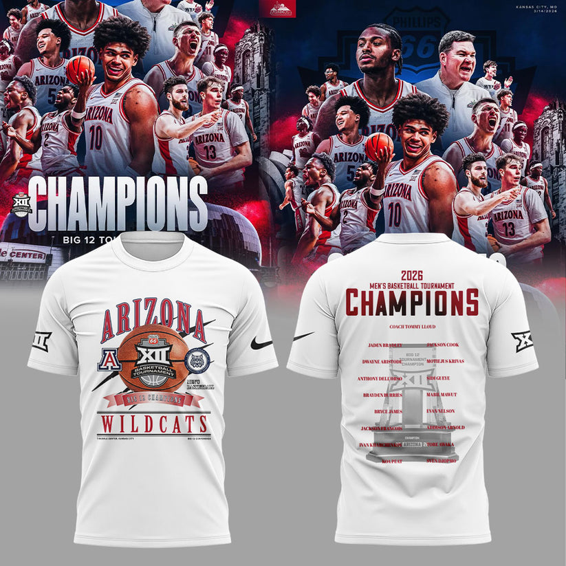 A Wildcats 2026 Big 12 Men’s Basketball Tournament Championship White Shirt