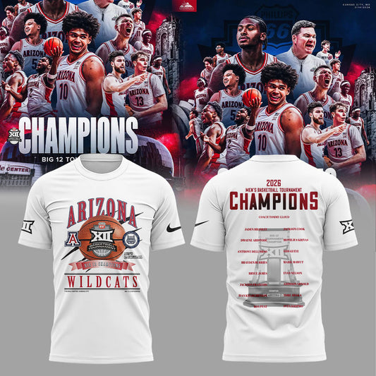 A Wildcats 2026 Big 12 Men’s Basketball Tournament Championship White Shirt