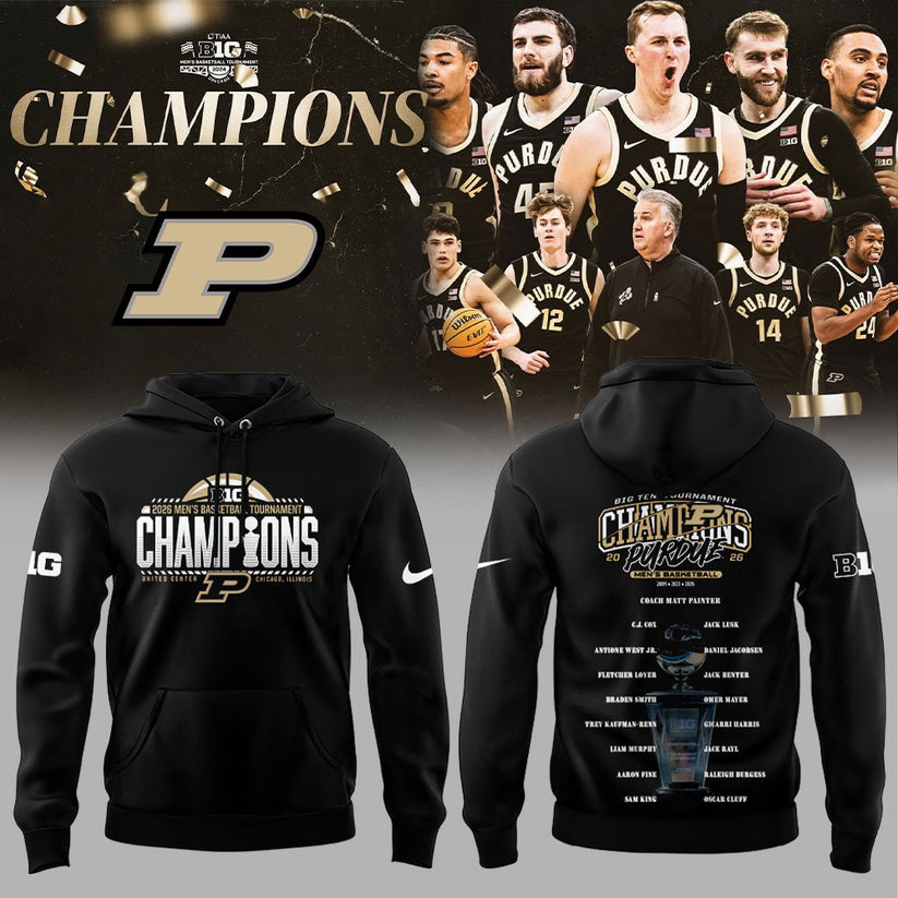 Purdue Boilermakers 2026 Big Ten Men’s Basketball Tournament Champions Hoodie Black V2