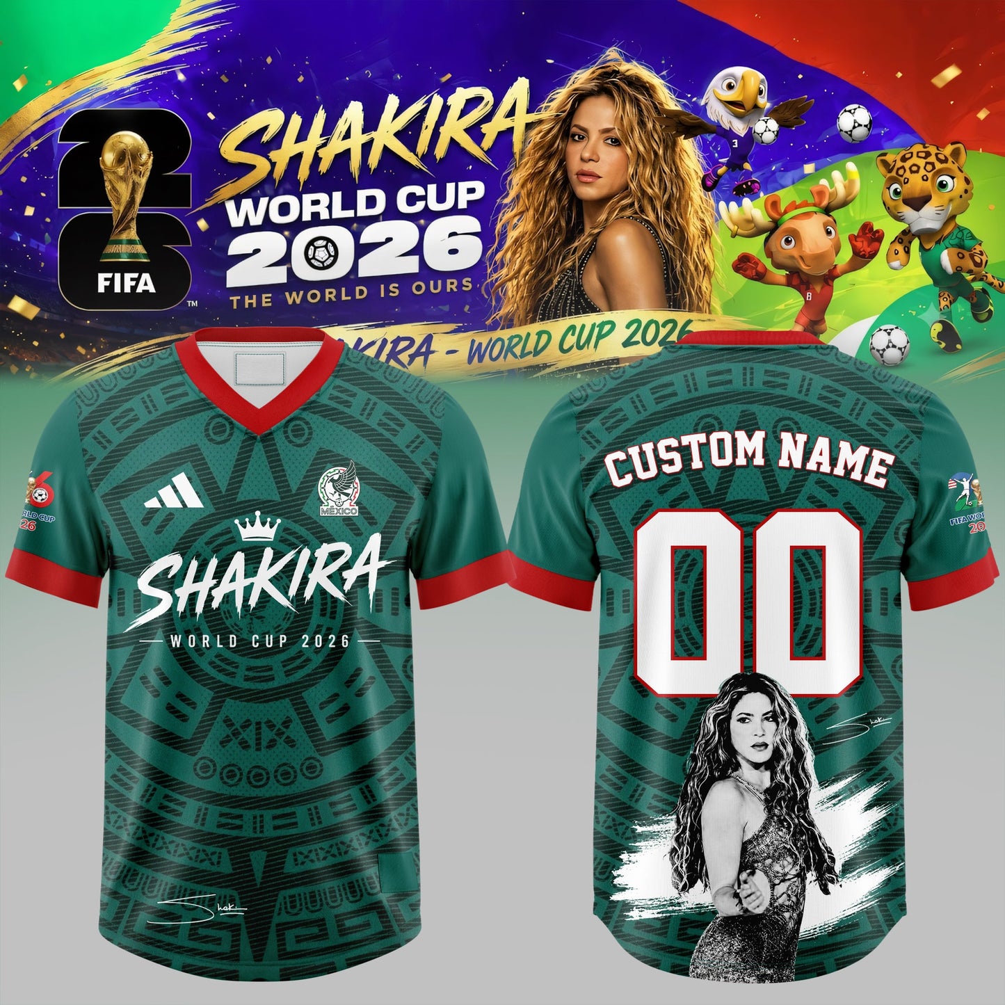Shakira x Mexico collection of 2026 World Cup football jerseys.