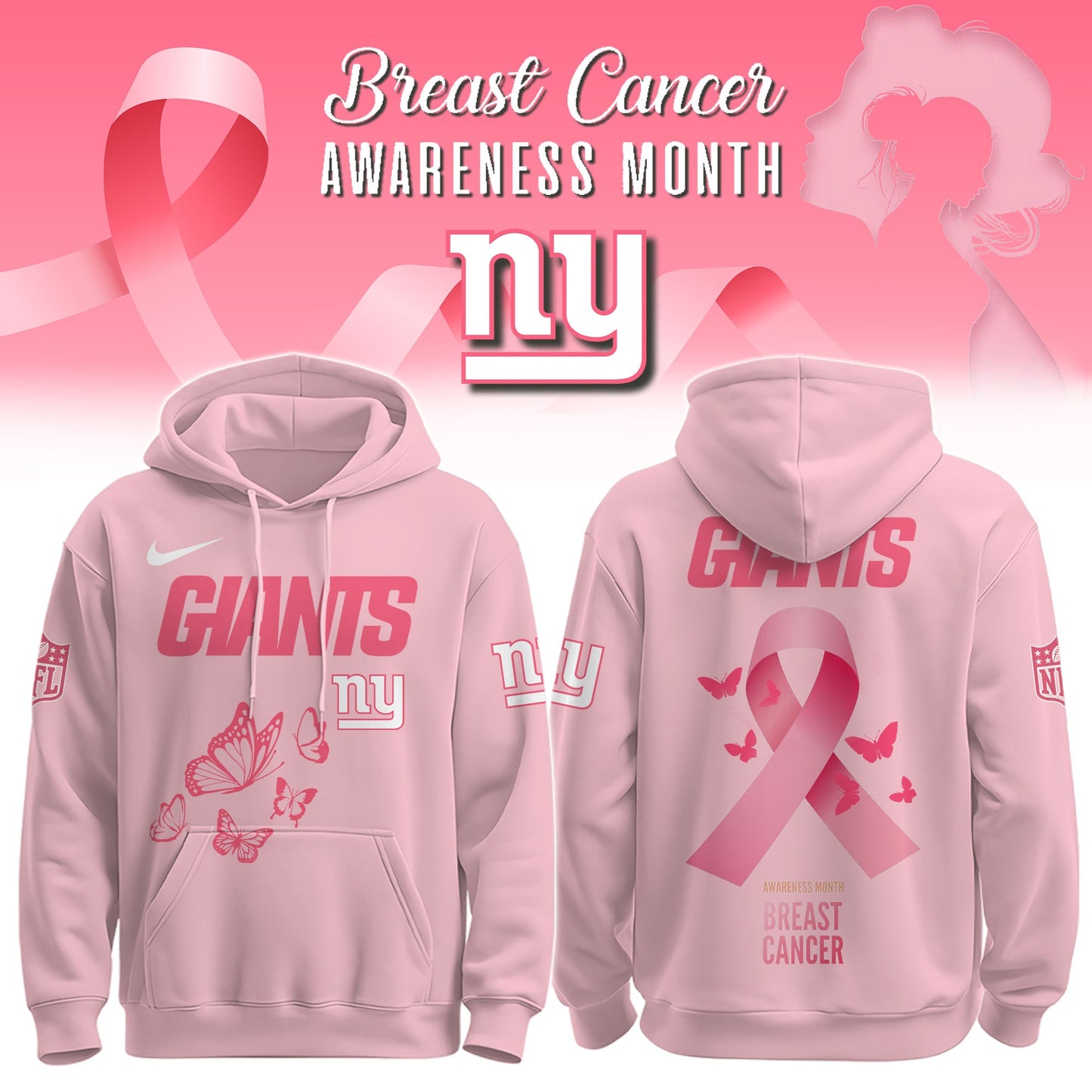 Wear It Pink 2025 - New York Giants Breast Cancer Awareness Edition Hoodie