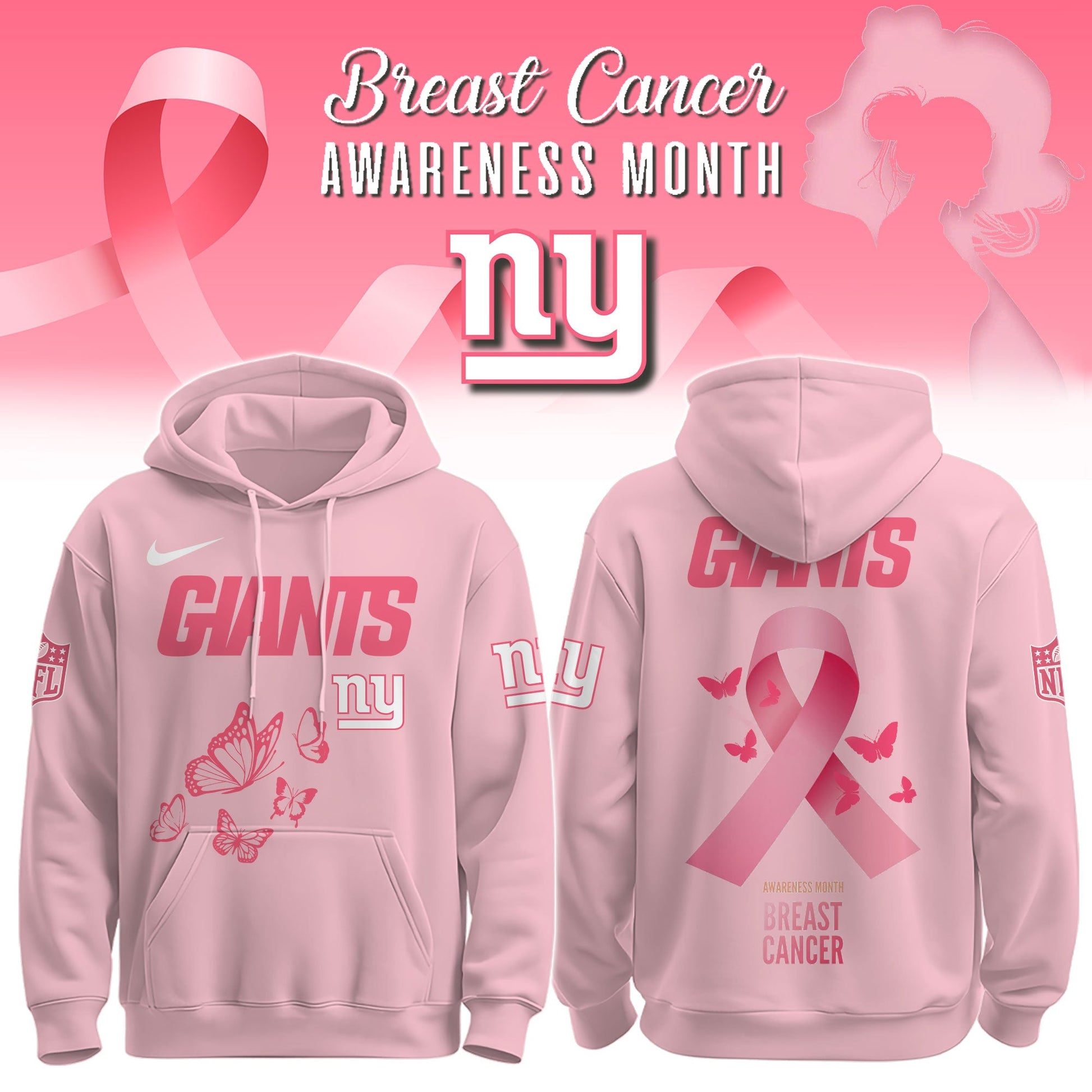Wear It Pink 2025 - New York Giants Breast Cancer Awareness Edition Hoodie