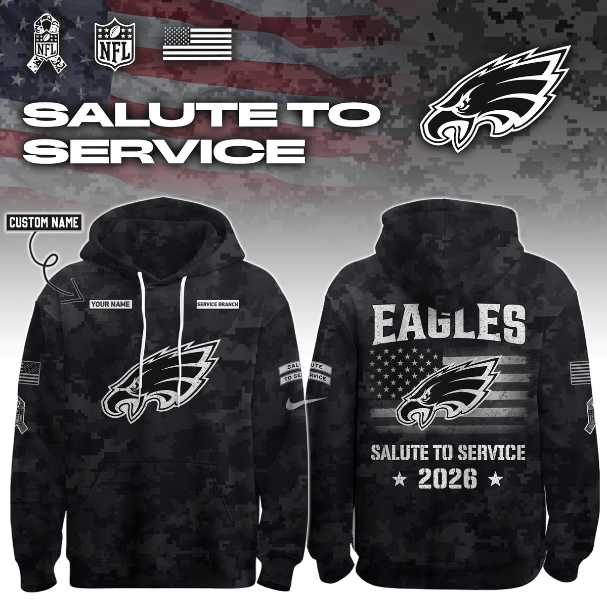 .ALL TEAM 2026 Salute to Service Hoodie custom personalization and service branch Limited Edition + Selling Out Fast (PICK ONE TEAM)