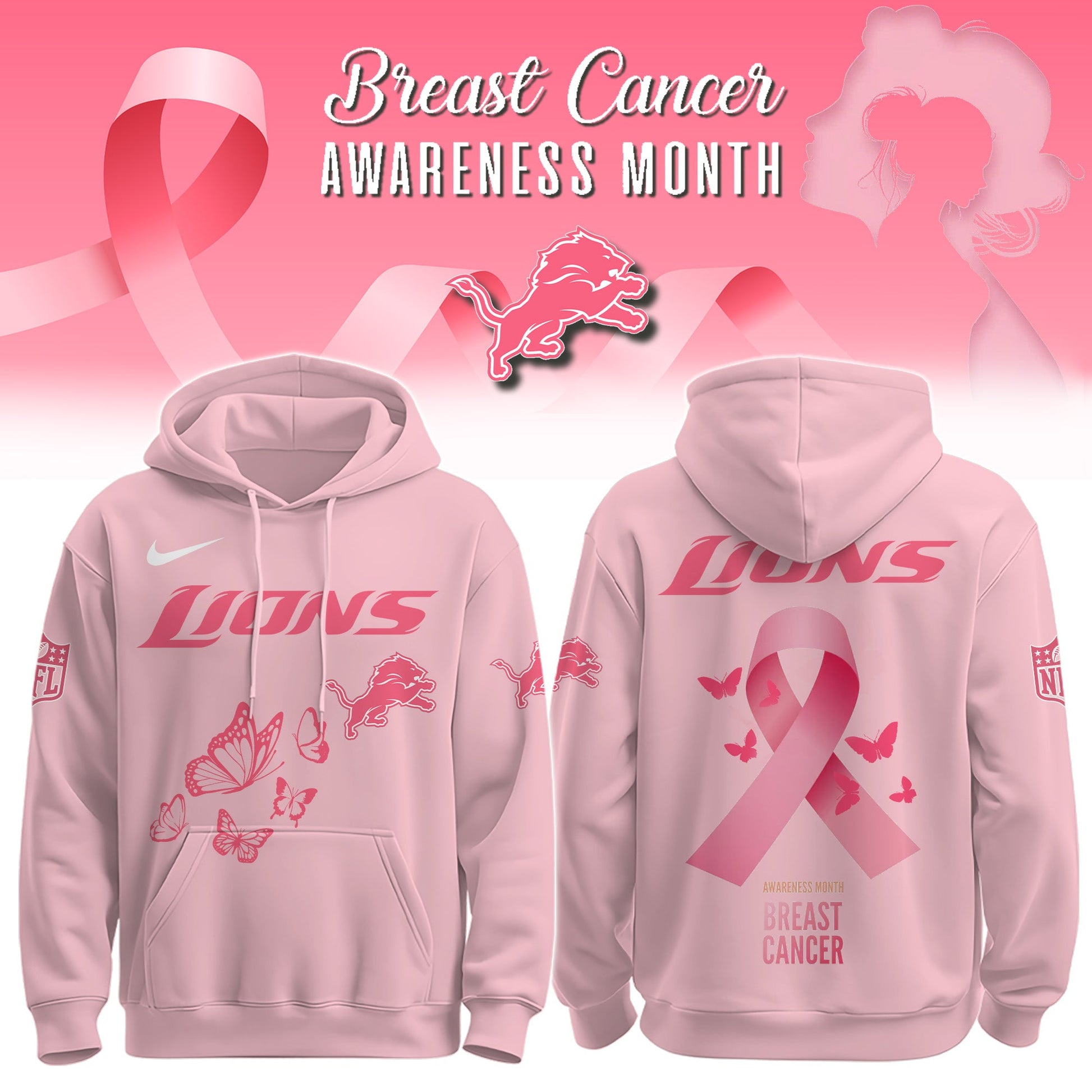 Wear It Pink 2025 - Detroit Lions Breast Cancer Awareness Edition Hoodie