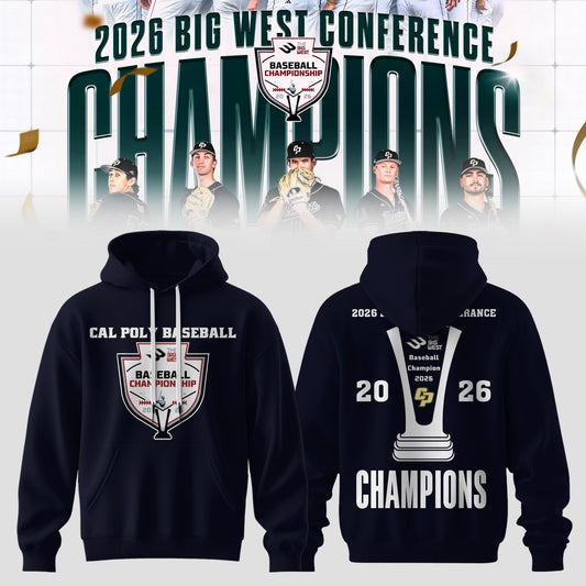 _Big West Conference 2026 Champions – Cal Poly Mustangs Baseball Hoodie