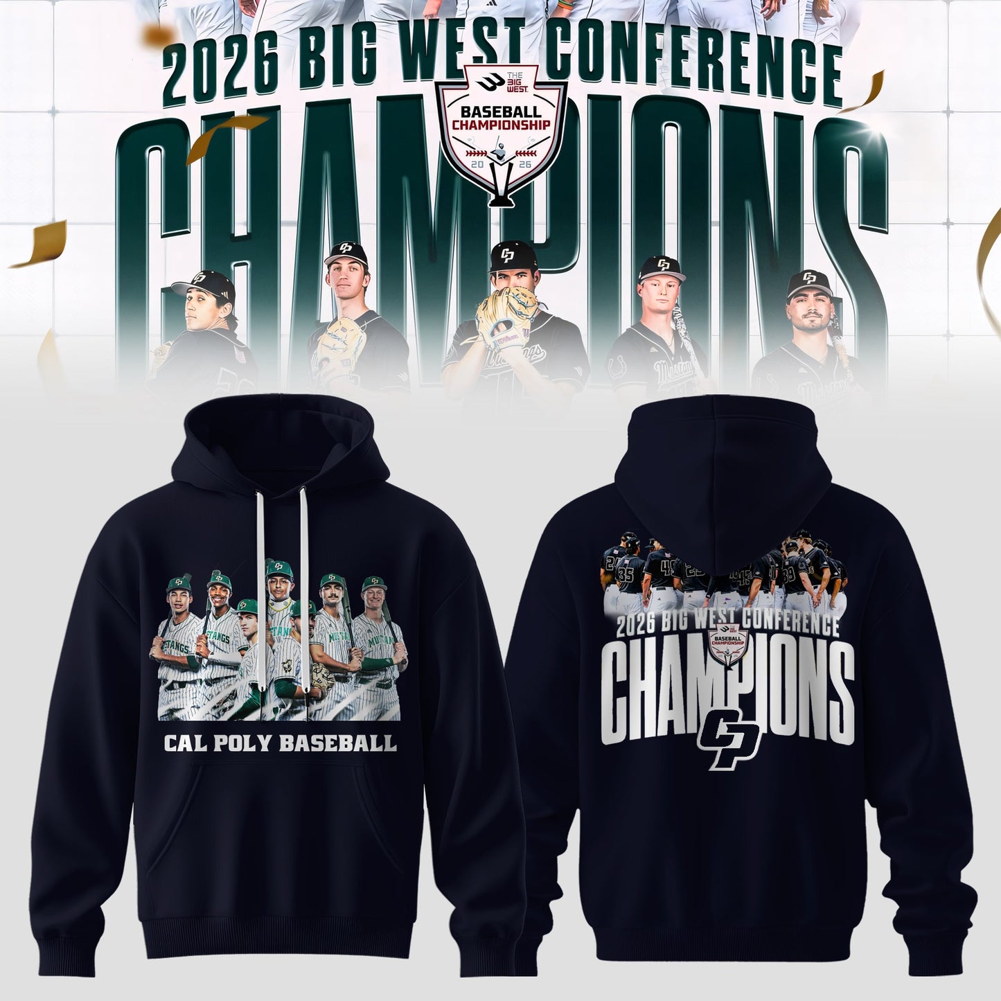_Big West Conference 2026 Champions – Cal Poly Mustangs Baseball Hoodie