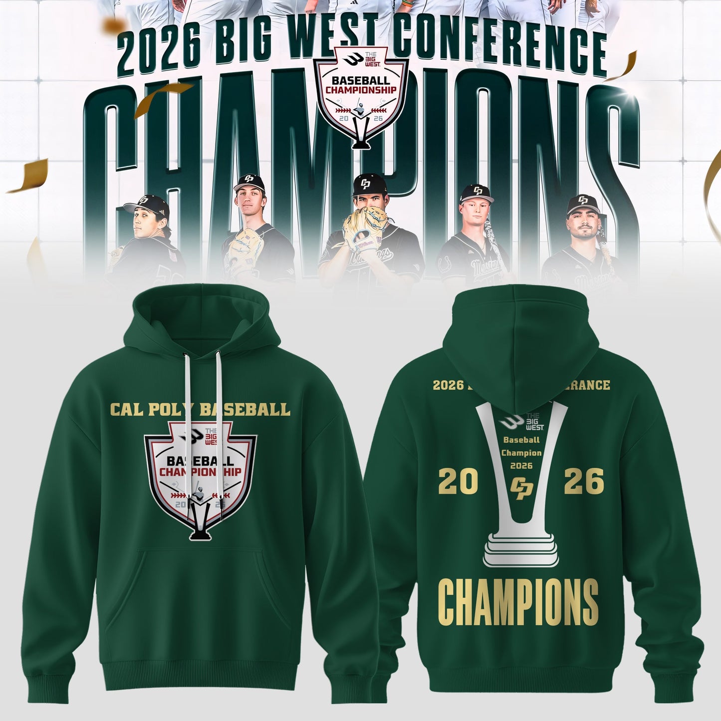 _Big West Conference 2026 Champions – Cal Poly Mustangs Baseball Hoodie