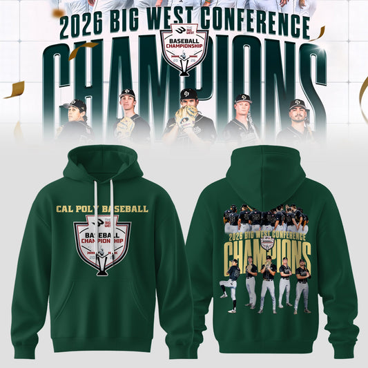 _Big West Conference 2026 Champions – Cal Poly Mustangs Baseball Hoodie