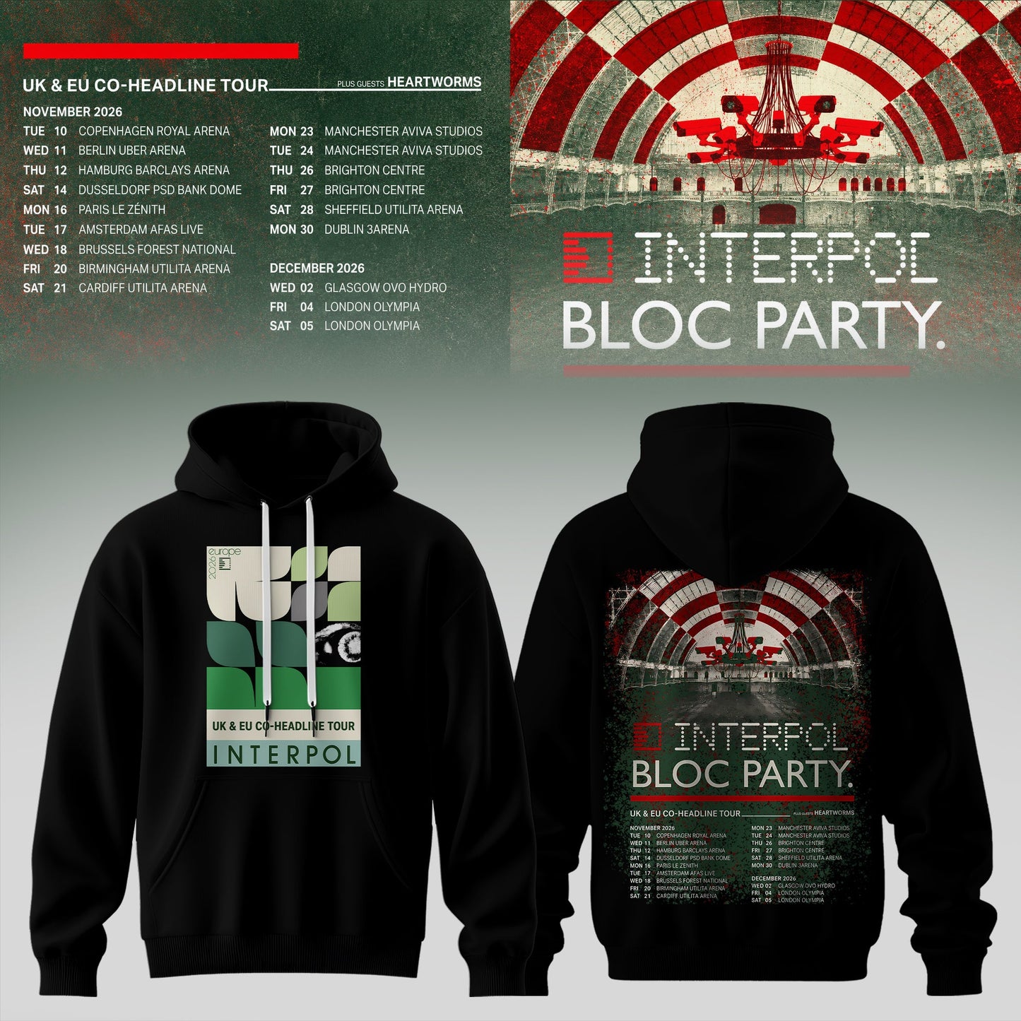 INTERPOL x BLOC PARTY – UK & EU TOUR 2026 HOODIE COLLECTION IS HERE