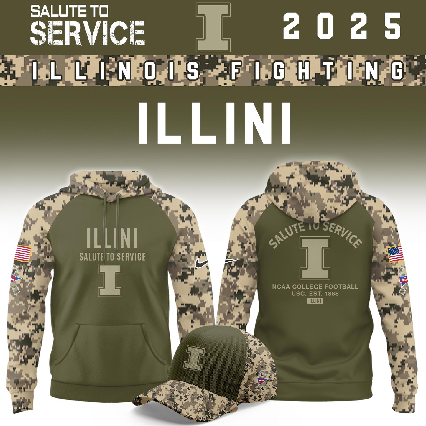 Illinois Fighting Illini Salute To Service Limited Hoodie and Cap 2025 Collection