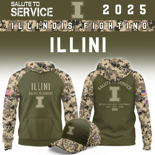 Illinois Fighting Illini Salute To Service Limited Hoodie and Cap 2025 Collection