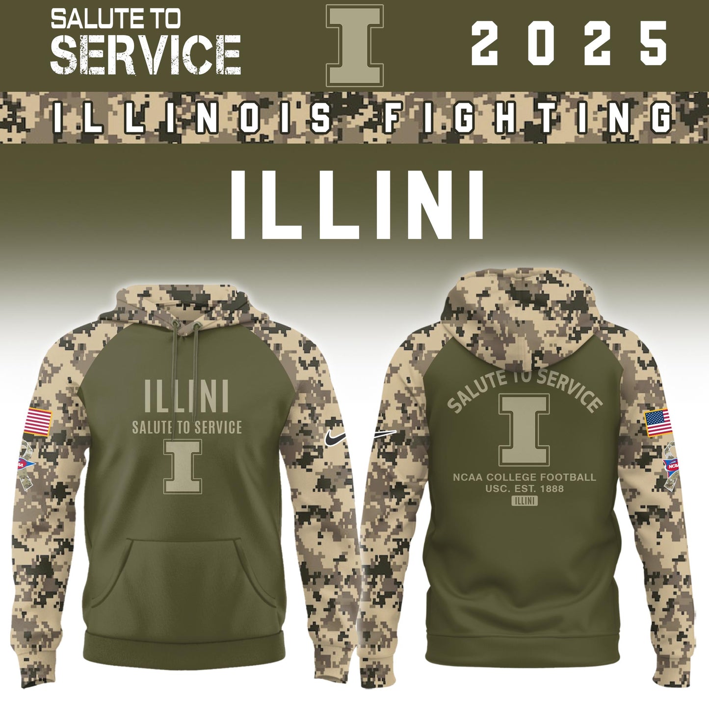 Illinois Fighting Illini Salute To Service Limited Hoodie and Cap 2025 Collection