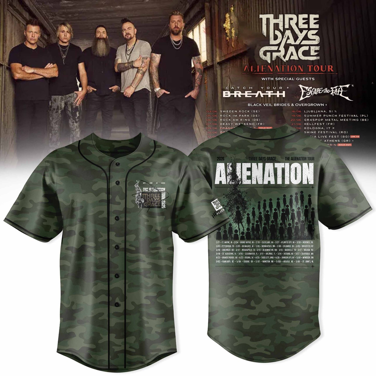 THREE DAYS GRACE – ALIENATION TOUR 2026 OFFICIAL JERSEY COLLECTION