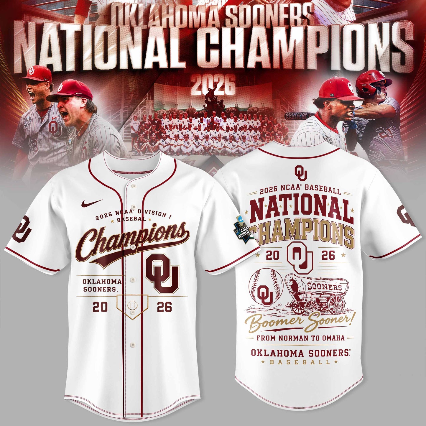 Oklahoma Sooners 2026 Baseball National Champions Jersey
