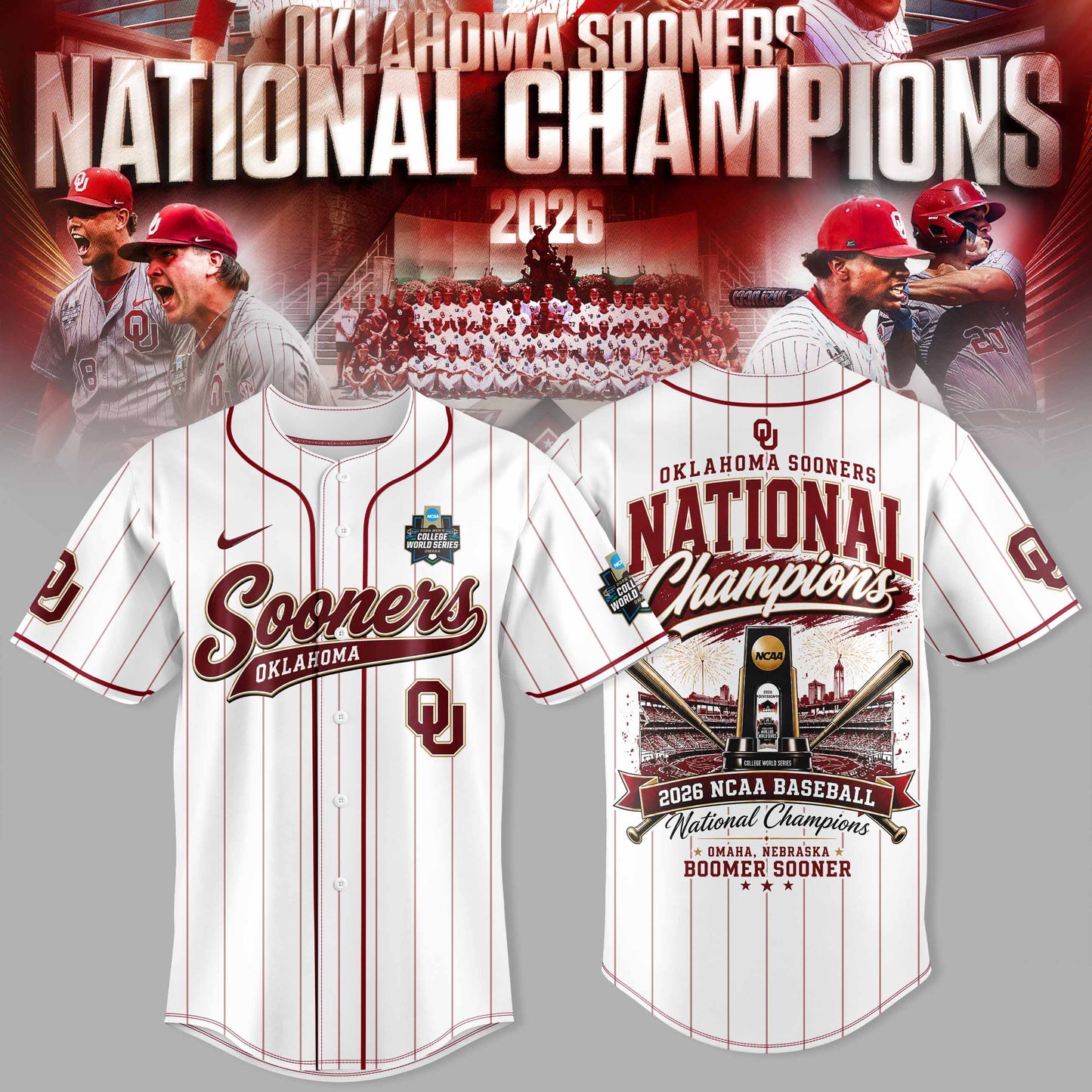 Oklahoma Sooners 2026 Baseball National Champions Jersey