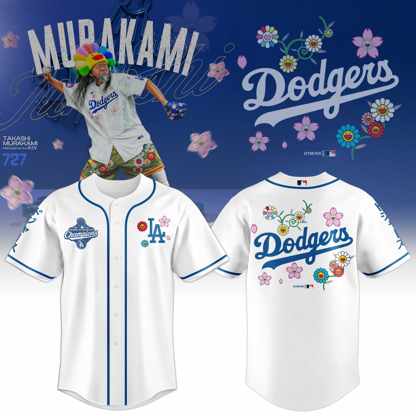 LA Dodgers White Baseball Jersey x Takashi Murakami World Series Champions 2025 Season