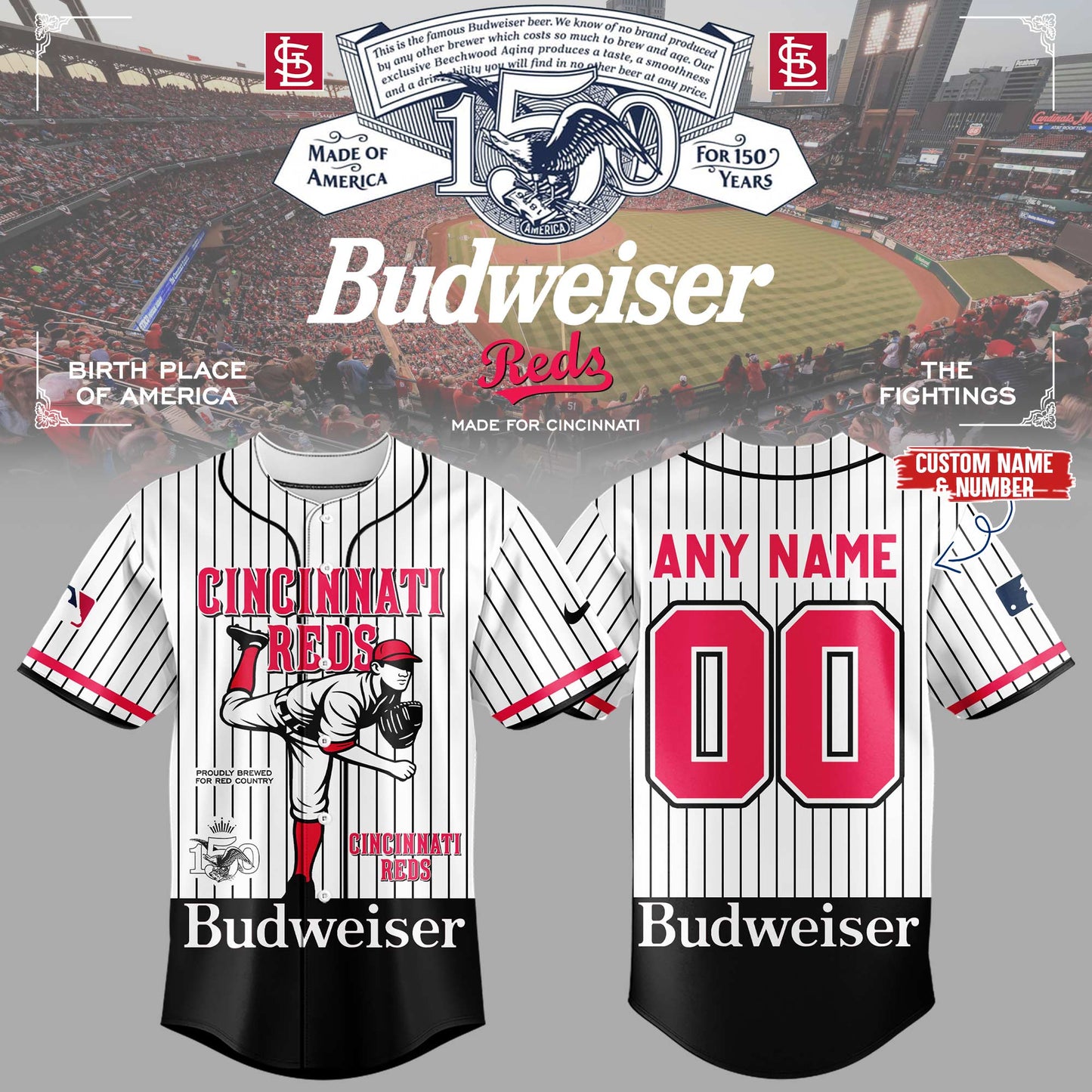 Red ⚾ Budweiser 150 years custom Jersey