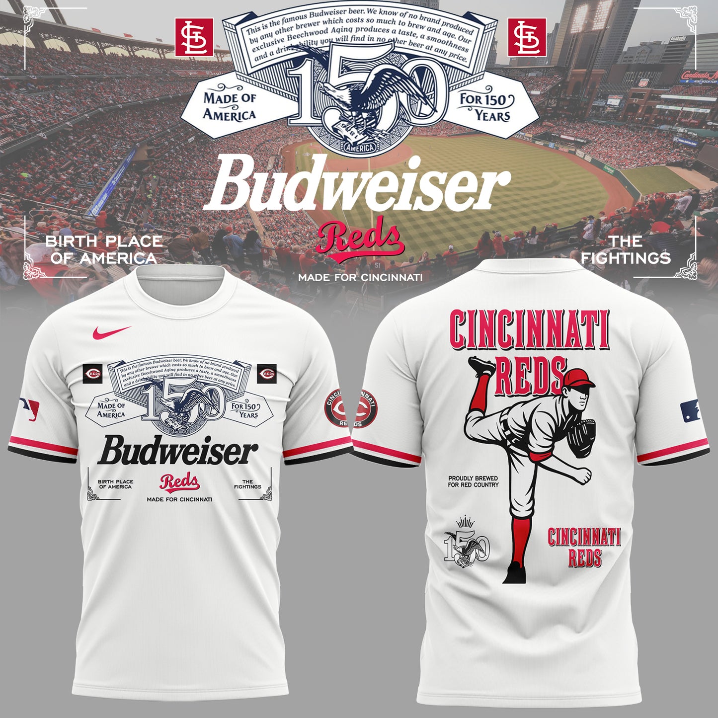 Red ⚾ Budweiser 150 years TShirt