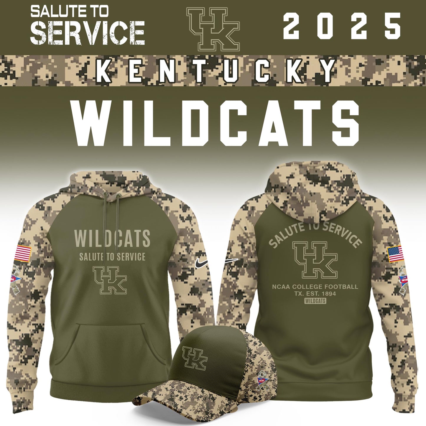 Kentucky Wildcats Salute To Service Limited Hoodie and Cap 2025 Collection