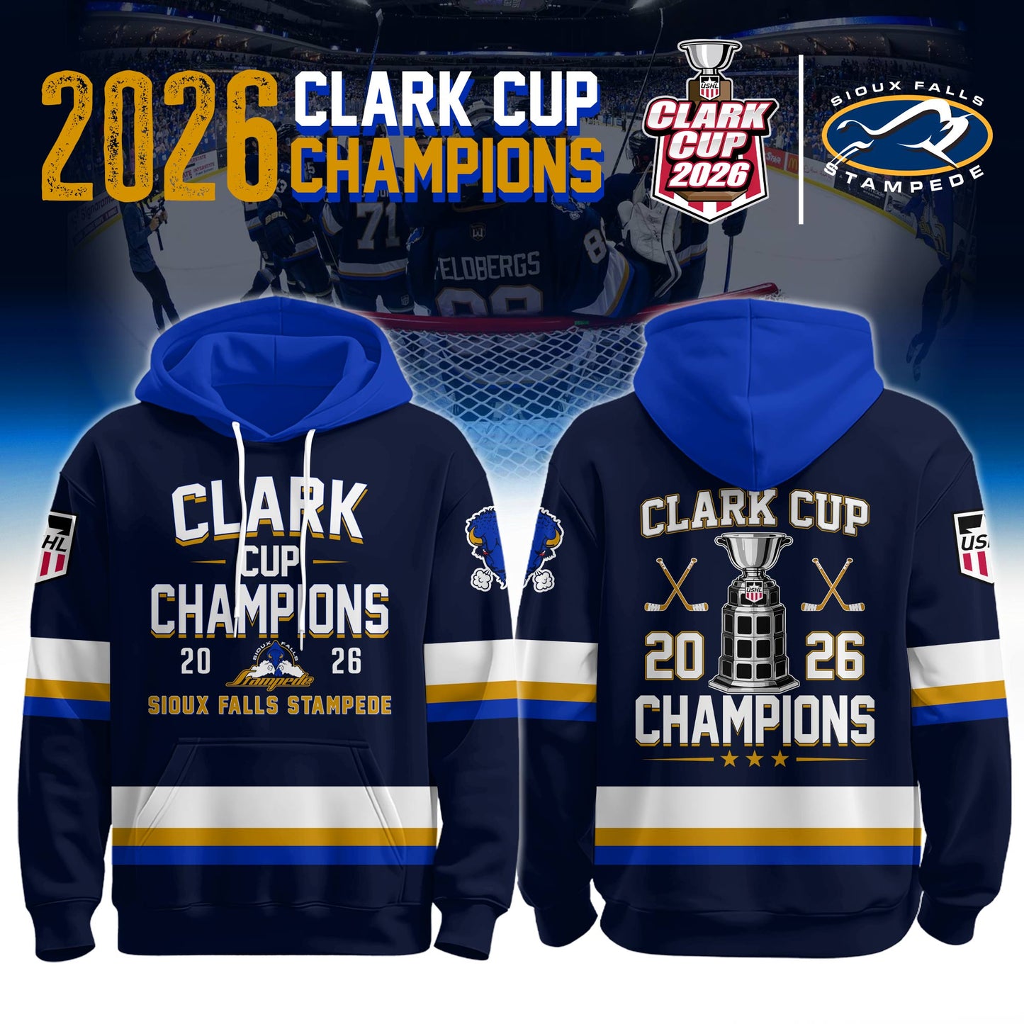 . Sioux Falls Stampede 2026 Clark Cup Champions Hoodie Limited Edition