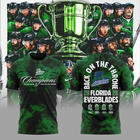 Limited Edition Florida Everblades 2026 Kelly Cup Champions TShirt