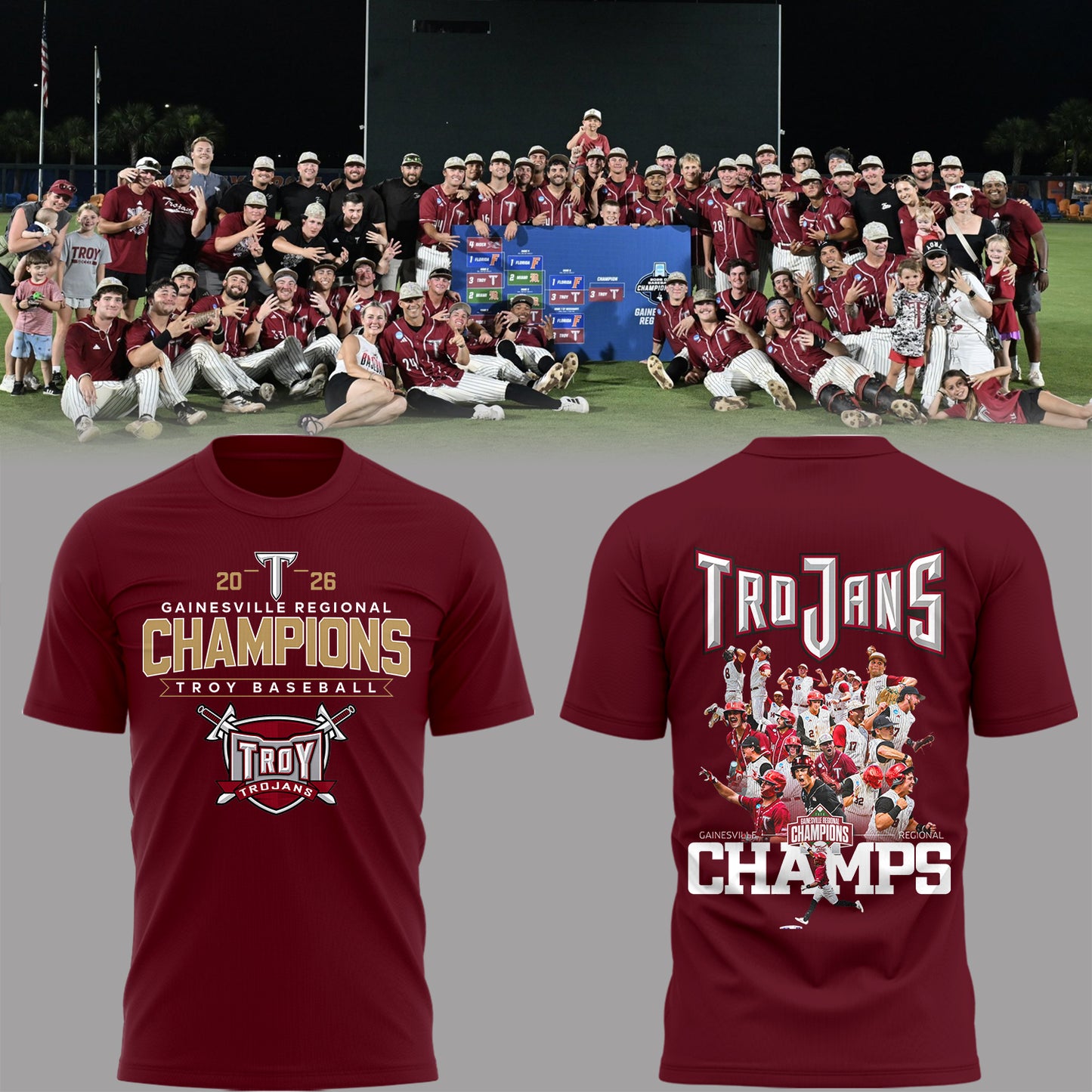 Limited Edition Troy Baseball x Champion Gainesville Regional 2026 Shirt