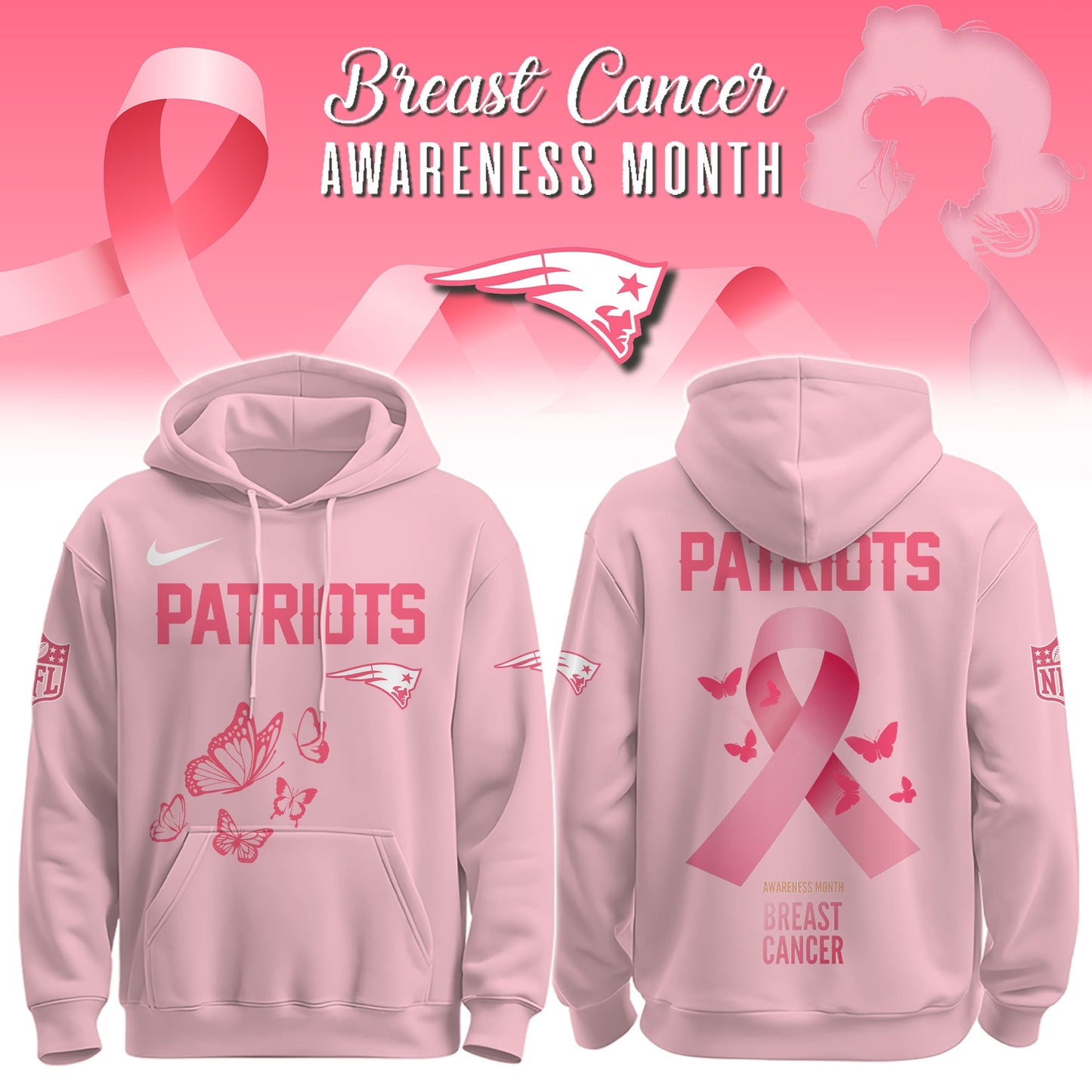 Wear It Pink 2025 - New England Patriots Breast Cancer Awareness Edition Hoodie