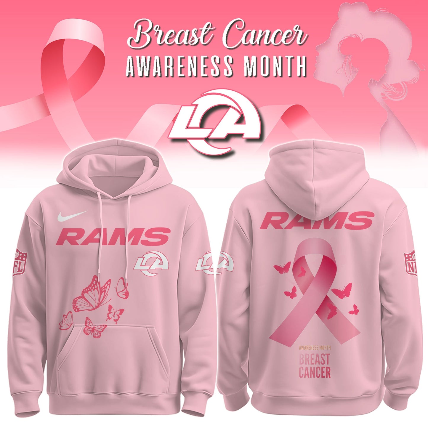 Wear It Pink 2025 - Los Angeles Rams Breast Cancer Awareness Edition Hoodie