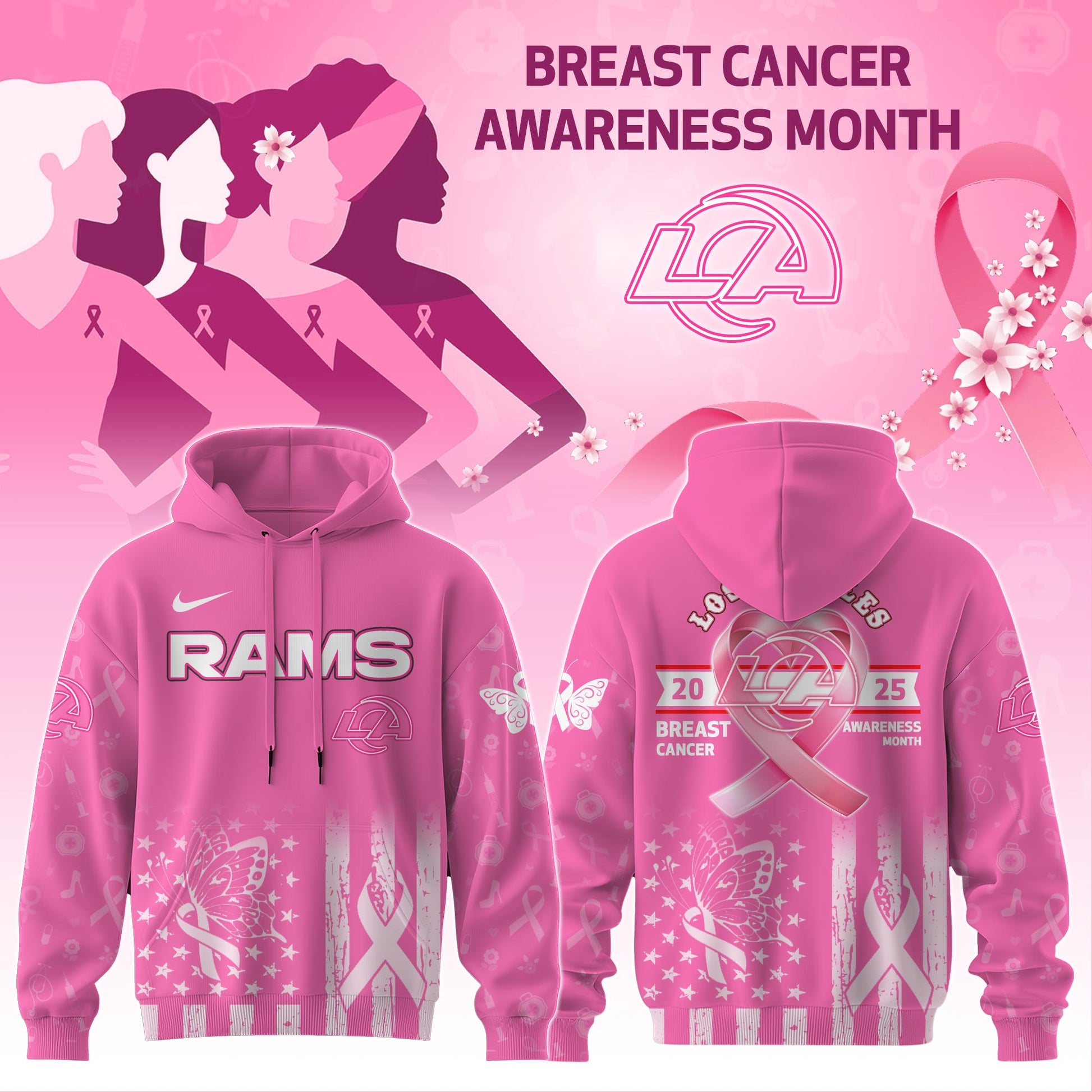 Los Angeles Rams Special Breast Cancer Awareness Month Limited Edition Hoodie 2025